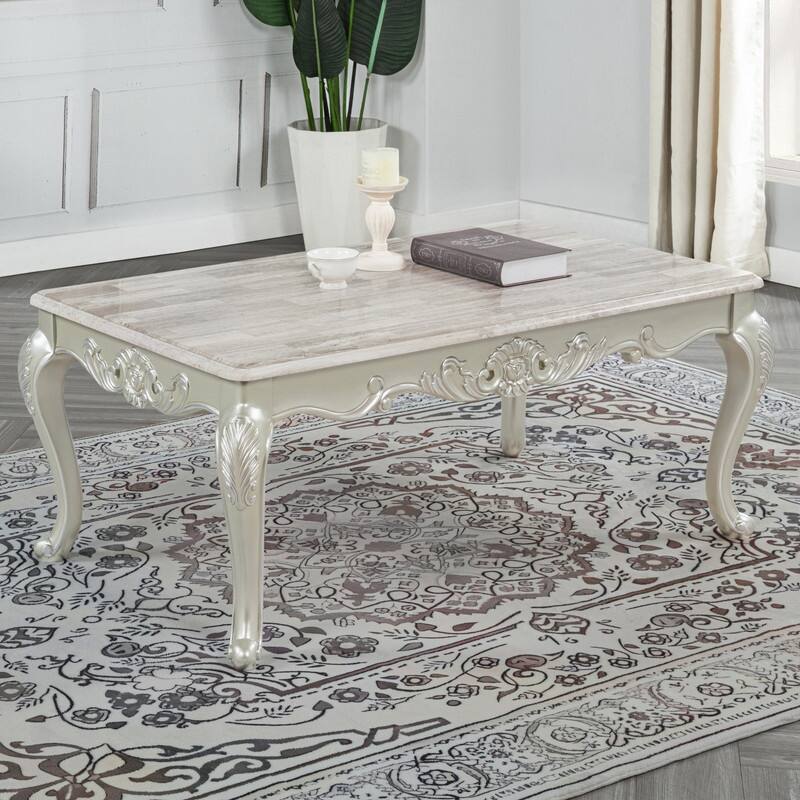 Best Master Furniture Cavari Champagne Pearl Faux Marble Traditional Coffee Table