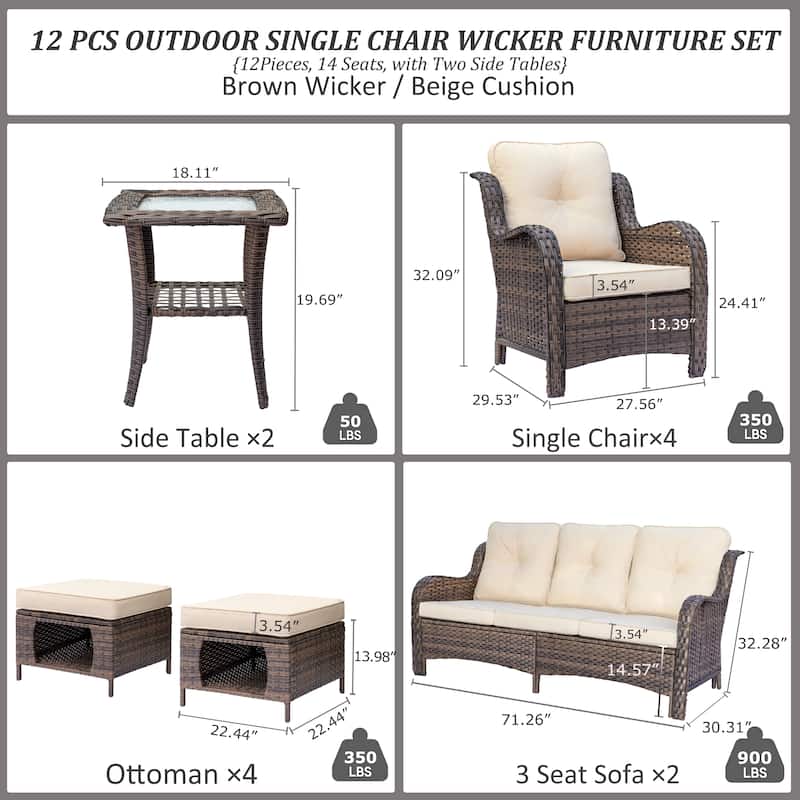 Wicker Outdoor Patio Conversation Deep Seating Sofa Sets with Cushions