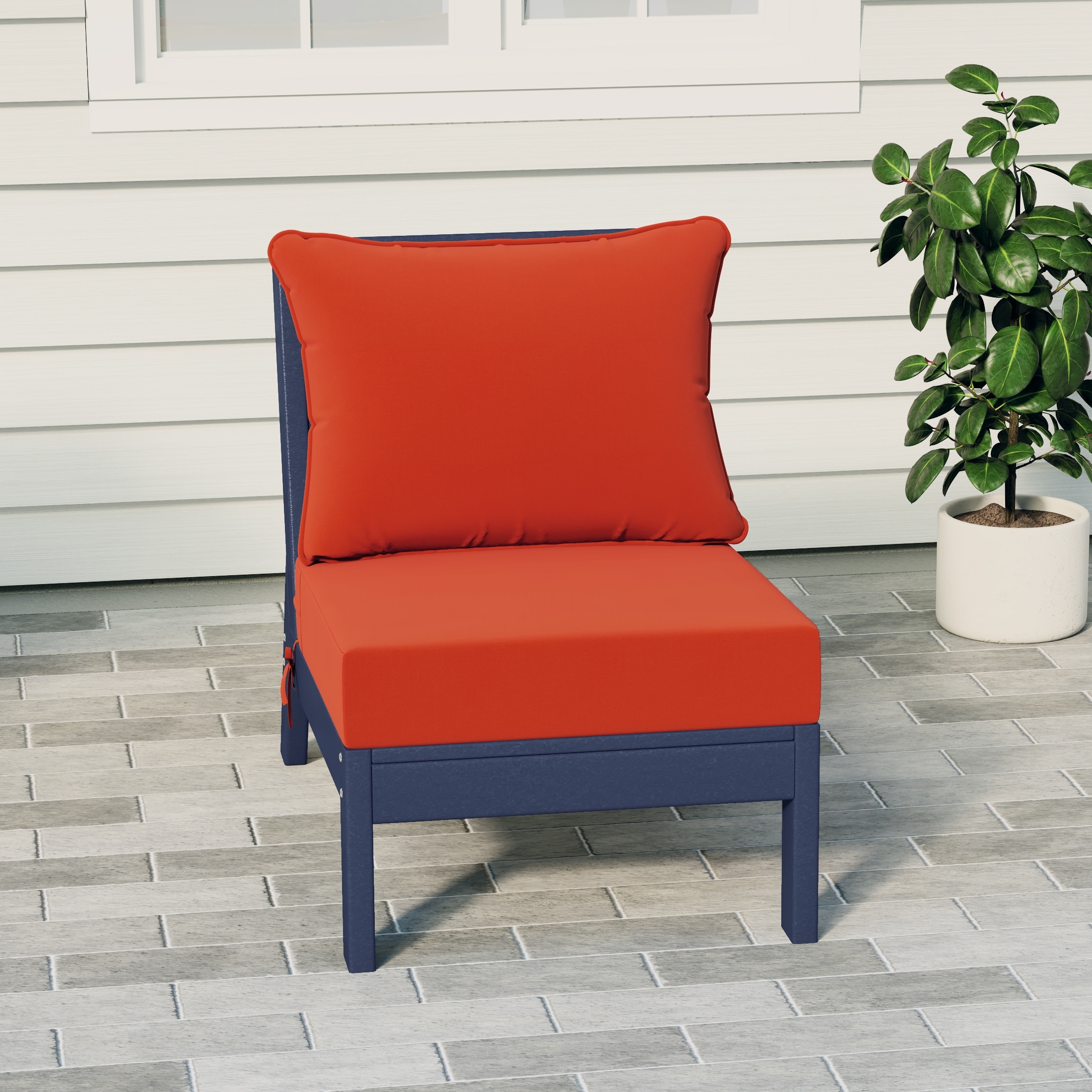 Birchwood All Weather HDPE Outdoor Patio Deep Seating Navy Blue Armless Chair With Cushions (1-Piece)