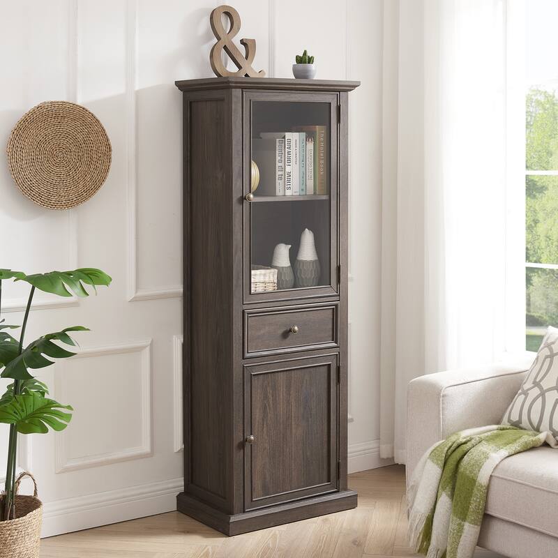 GDF Studio - Modern Tall Storage Cabinet with Drawer and Glass Doors.