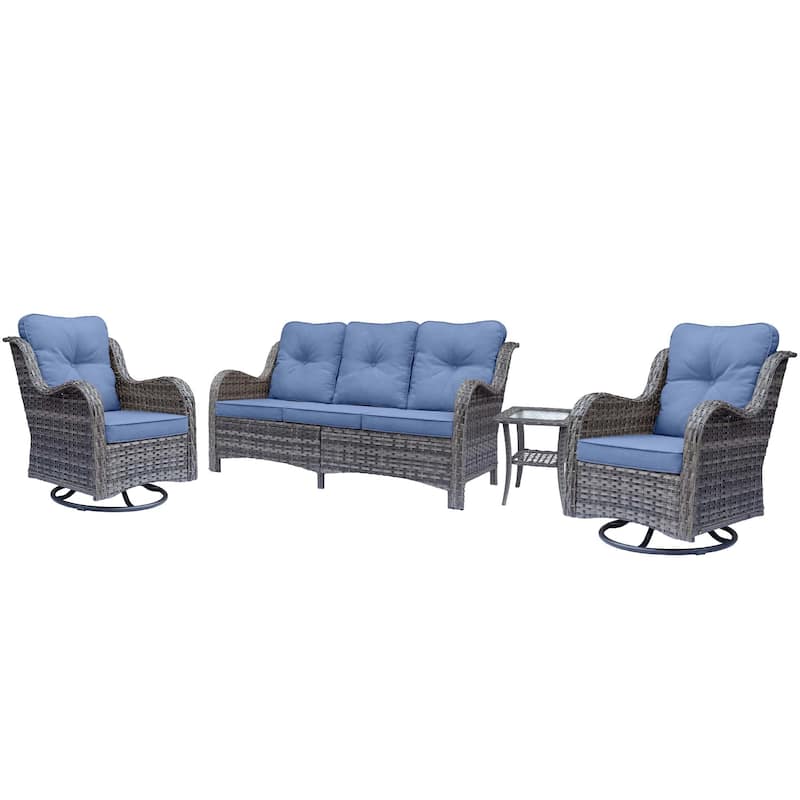 Wicker 4 Piece Outdoor Furniture Sets with Patio Swivel Rocker Chairs