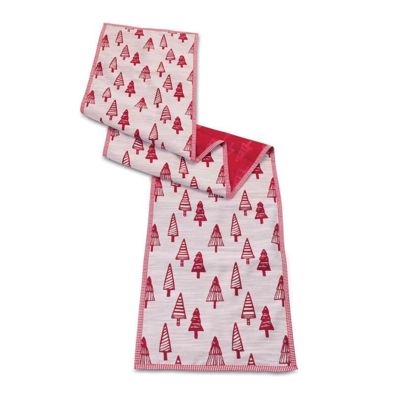 Embroidered Pine Trees Christmas Table Runner - 72" - Red and White