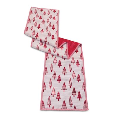 Embroidered Pine Trees Christmas Table Runner - 72" - Red and White
