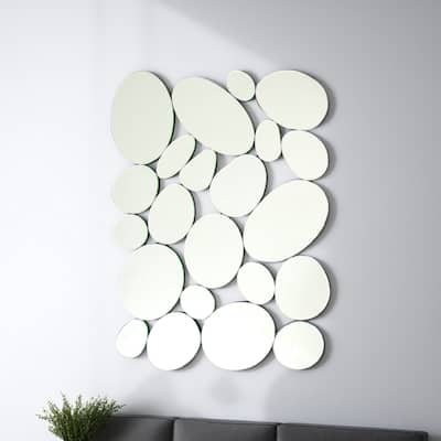 Frameless Beveled Mirror with Pebble Like Accent, Silver