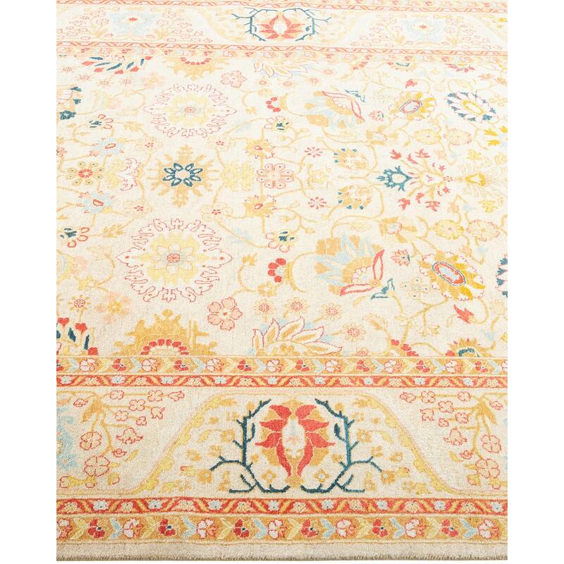Overton Hand Knotted Wool Traditional Oriental Ivory Area Rug - 5' x 8'