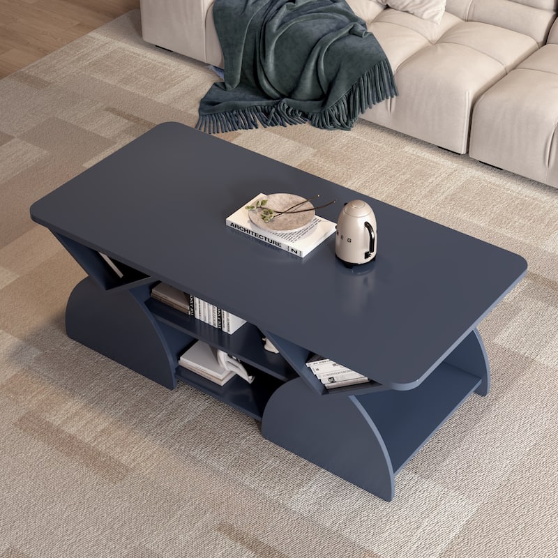 GDFStudio - Quill Wood Geometric Coffee Table with 6 Independant Storage Areas