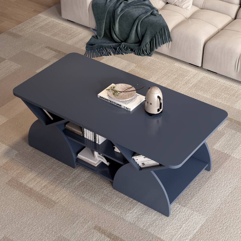 Rectangular Coffee Table for Living Room, Center Table with Storage, 47 Inch Space Saving Modern Coffee Table