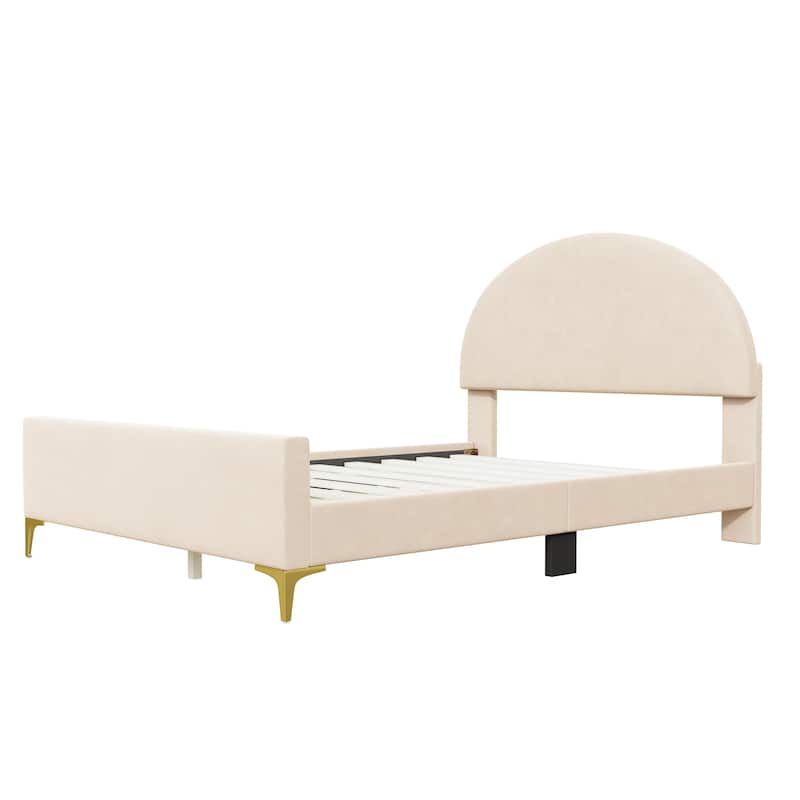 HomeRoots Beige Tufted Velvet Upholstered Queen Bed Frame