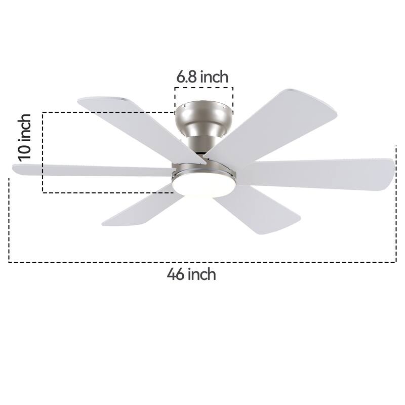52 Inches Nickle Flush Mount Ceiling Fan with Light,3 Color Temperature LED,Reversible DC Motor - 52 Inches