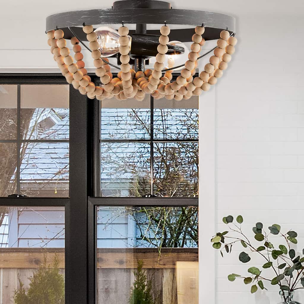 River of Goods Doxon Brown/Brown Metal and Wood 15-inch Semi-Flush Mount Ceiling Light - 15" x 15" x 7.5"