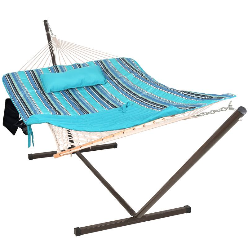 Outdoor Cotton Rope Hammock with 12FT Steel Stand