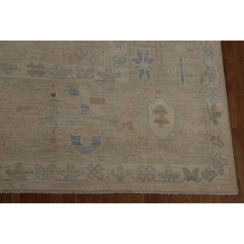 Vegetable Dye Beige Oushak Turkish Rug Hand-Knotted Wool Carpet - 9'1" x 12'1"