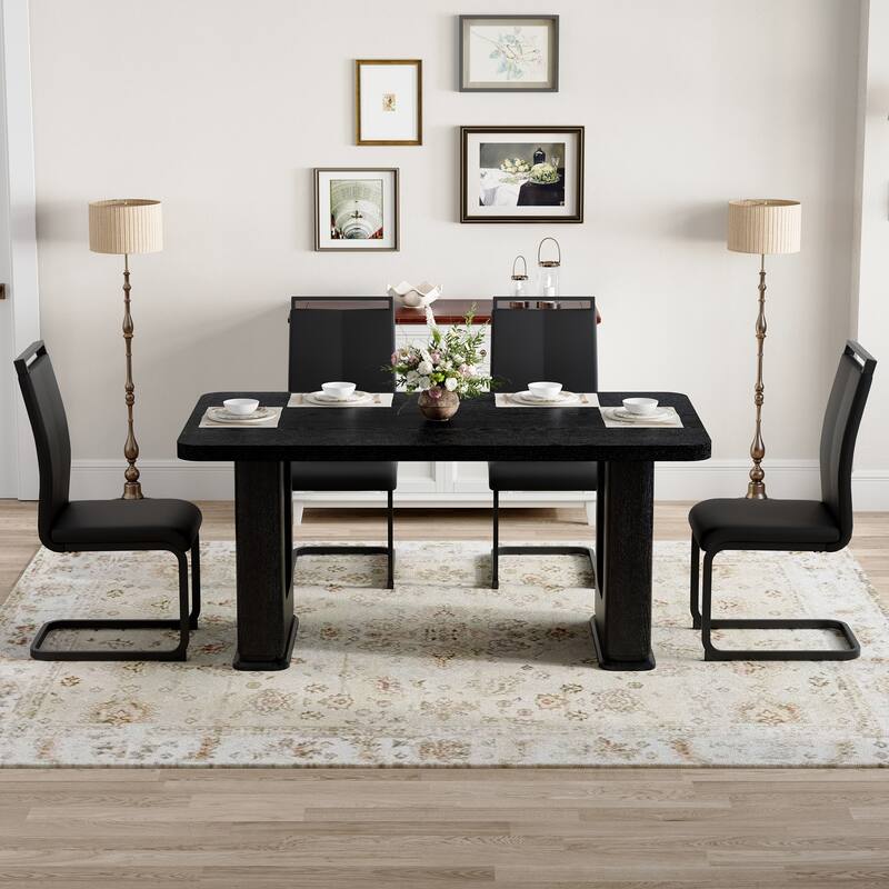 Set of 5 Piece Dining Table and Chair Set MDF Top with Glass Insert PU Seats Arched Metal Legs