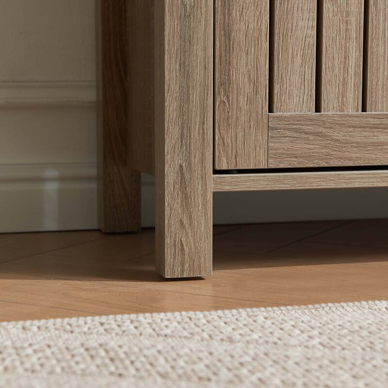 Shoe cabinet storage cabinet entryway cabinet with two doors slat style vented doors metal knob handle four shelves Dark