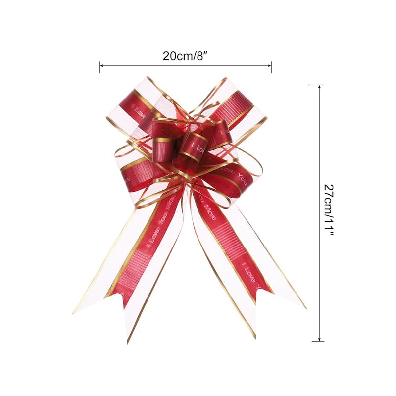 10pcs Large Pull Bow Love You Gift Wrapping Bows Ribbon Organza - Burgundy Red - 11 Inch