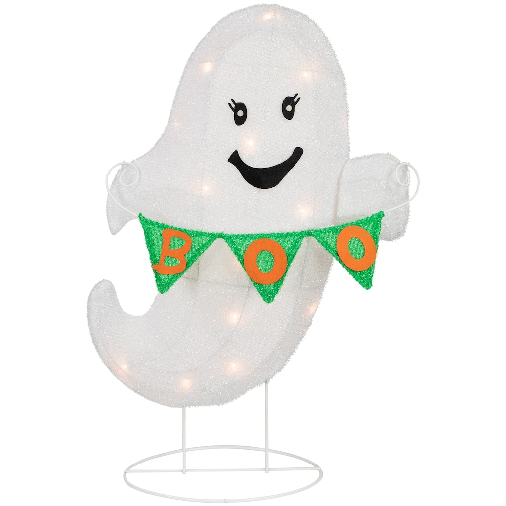 25" Lighted LED Ghost with "Boo" Banner Halloween Yard Decoration