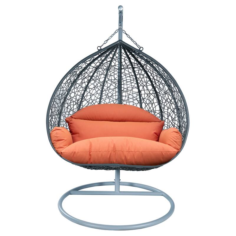 2-Person Egg Swing Chair in Grey Stainless Steel 2-Seater Porch Swing for Outdoor and Indoor - 77.95" Height - Orange