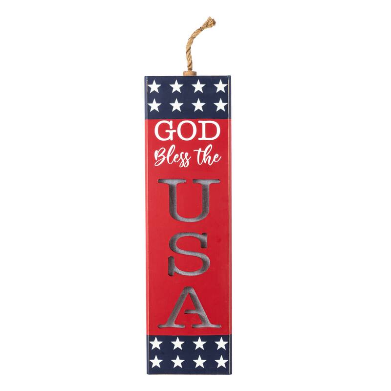 Glitzhome 24.75"H Lighted Patriotic/ Americana Wooden Firecracker Porch Decor