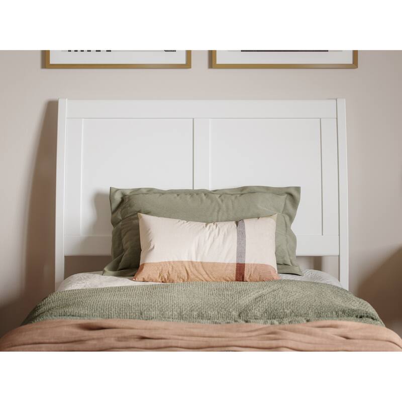 Twin XL Platform Bed Wood Sleigh Low Profile Bed Frame with Footboard - White Finish