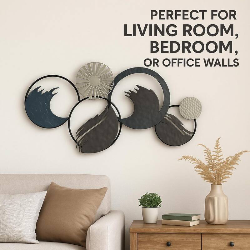 Aria Home Ocean Ring Metal Wall Art Blue & Grey Modern Coastal Decor