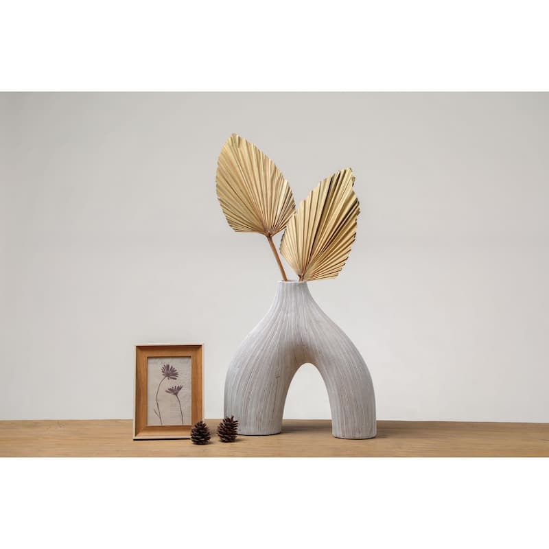 White U Shaped Textured Polyresin Vase for Modern Contemporary Decor