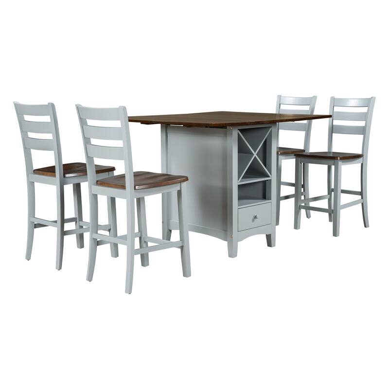 5Piece Rustic Counter Height Drop Leaf Wood Dining Table Set with 4 Chairs Bed Bath & Beyond