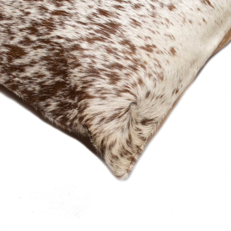 Set of Two 18" Brown and White Cowhide Throw Pillows