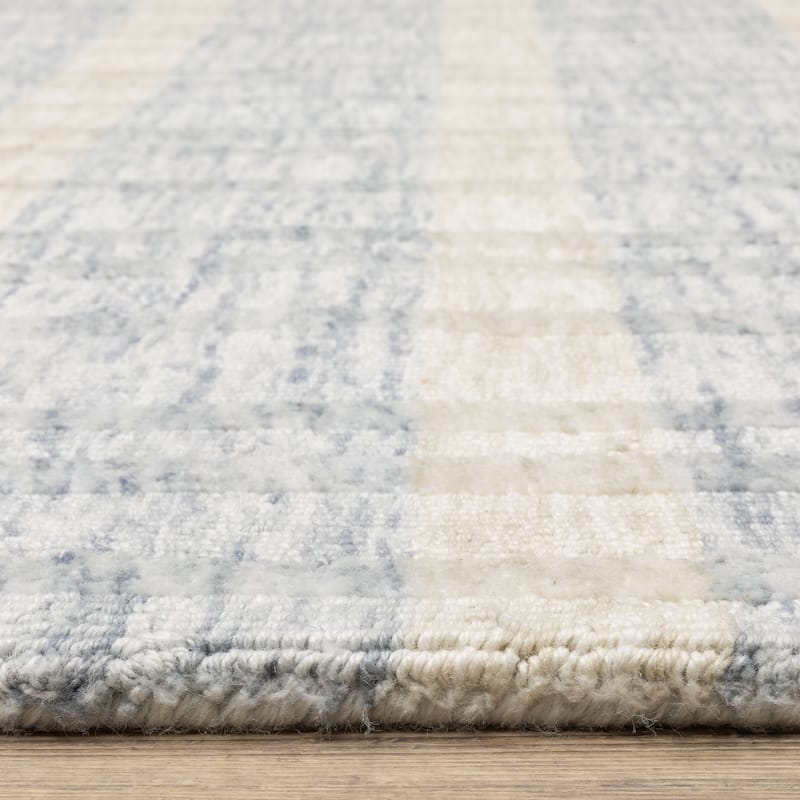 Thalia Scandinavian Textured Stripes Beige/ Blue PET Yarn Area Rug