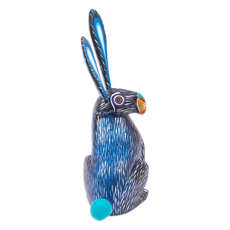 Novica Handmade Fluffy Midnight Ears Wood Alebrije Figurine