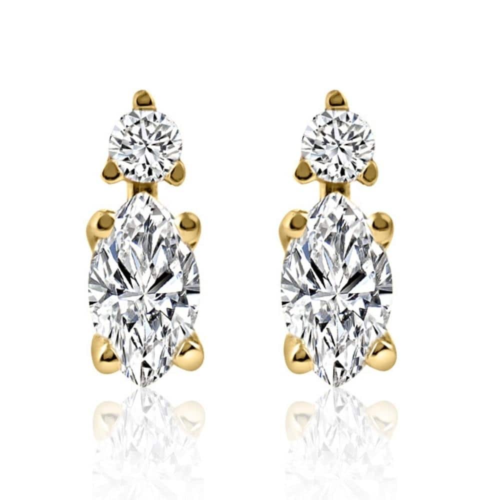 3/8ct Marquise Natural Diamond Studs Yellow Gold