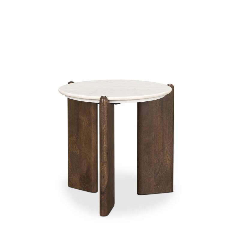 Rumer Dark Brown Wood w/ White Marble Side Table - Dark Walnut