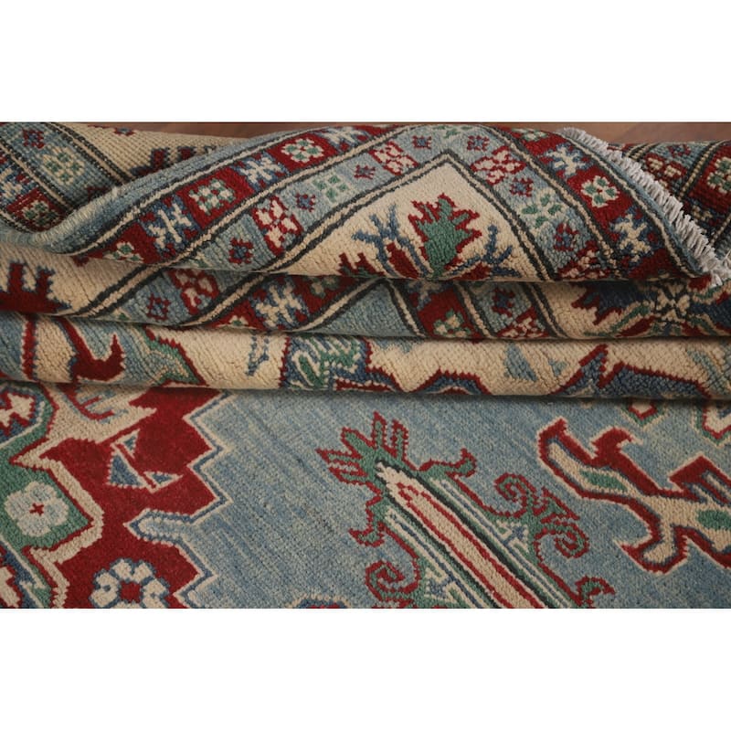 Light Blue Kazak Area Rug Hand-Knotted Wool Carpet - 5'6" x 7'4"