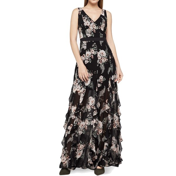 bcbg black floral dress