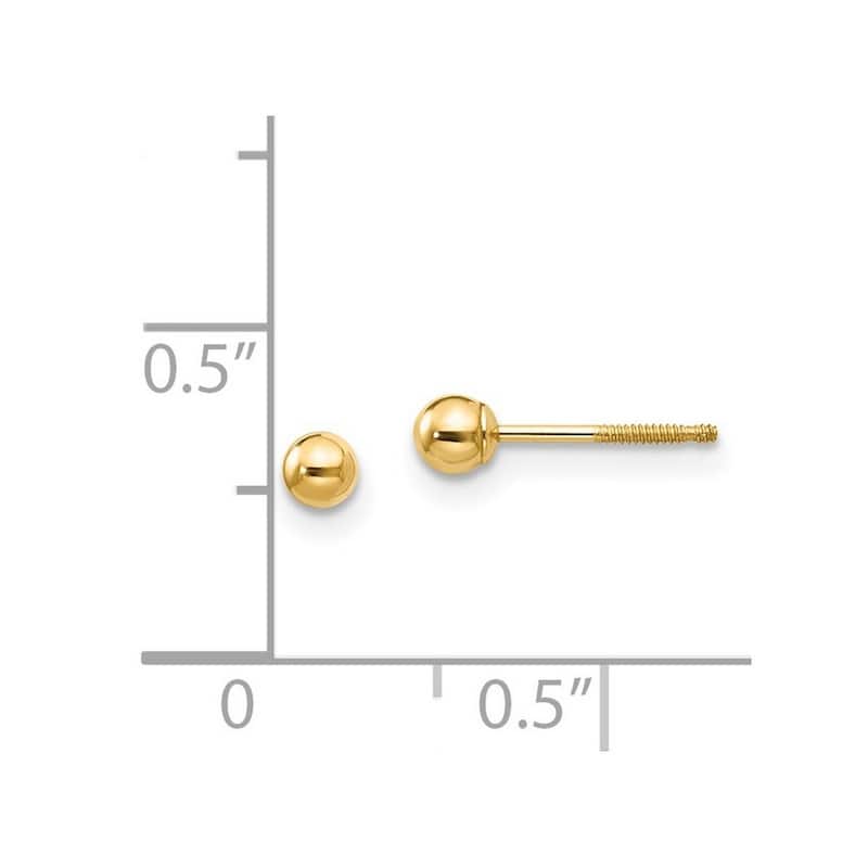 Curata 14k Yellow Gold Childrens Polished 3mm Ball Screw-Back Earrings