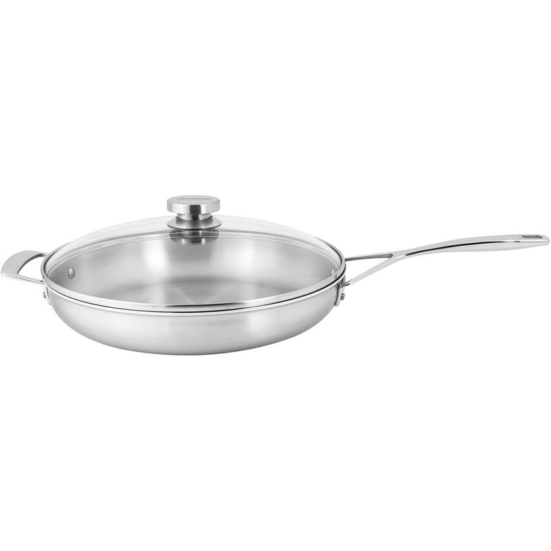 Demeyere Essential 5-ply 12.5-inch Stainless Steel Fry Pan with Lid - Stainless Steel - 12.5-inch