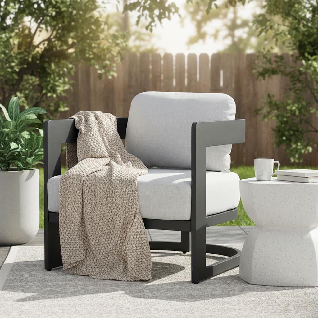 Roomfitters Elvis Outdoor Aluminum Club Chair with Olefin Cushions, Rust Resistant, Dark Grey - Single Unit