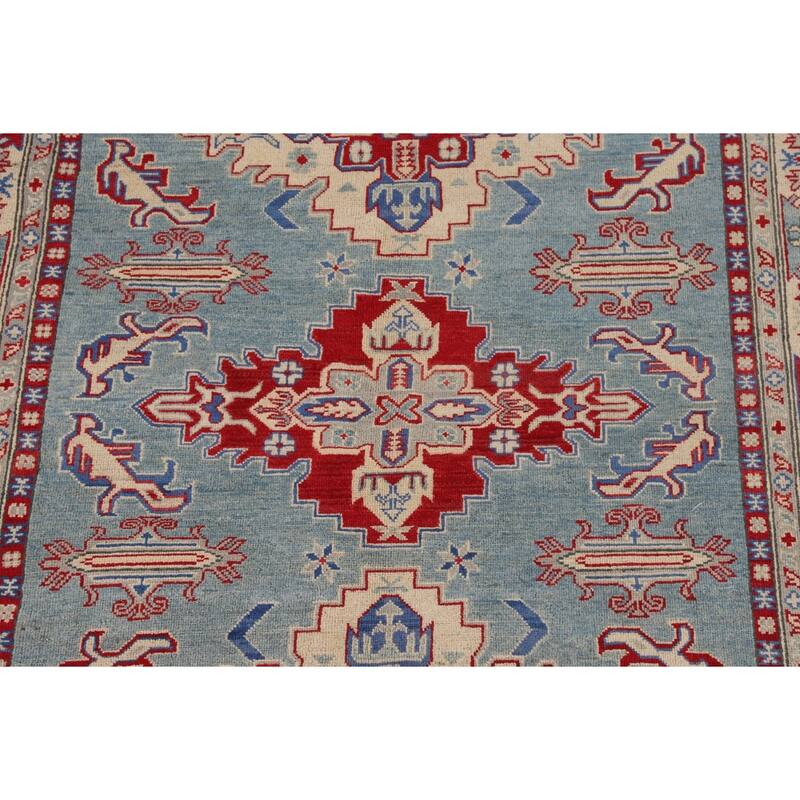 Light Blue Kazak Oriental Area Rug Hand-Knotted Wool Carpet - 5'9" x 8'1"