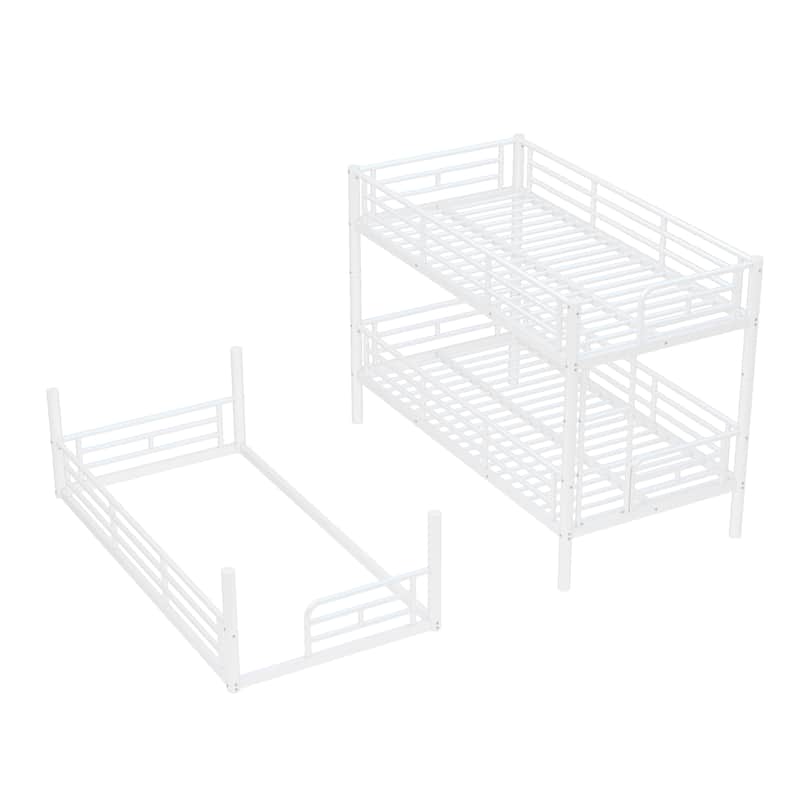 Twin over Twin over Twin Bunk Bed, Metal Triple Bunk Bed with Safety Guardrails, Heavy-duty Bunk Bed with Noise-reduced Design