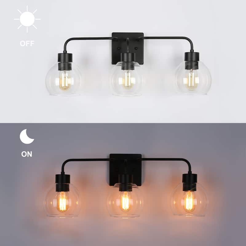 Black/Gold 3-Light Modern Farmhouse Bathroom Vanity Lights Glass Linear Wall Sconces - 24.5" L x 6" W x 9.5" H