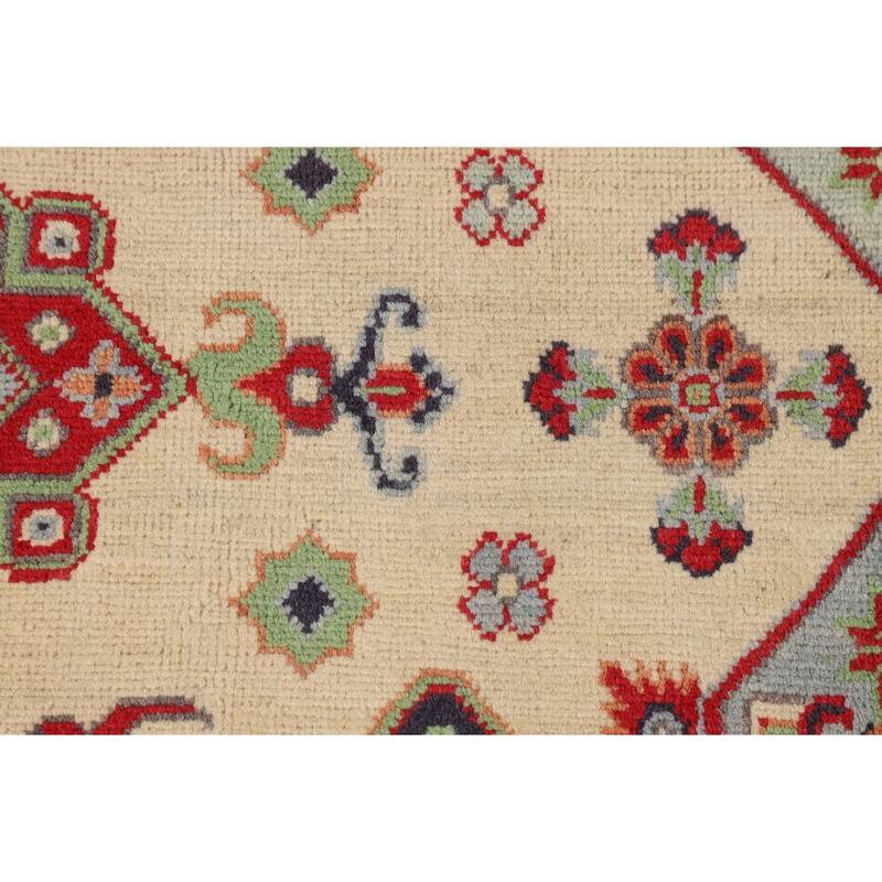 Beige Kazak Area Rug Handmade Oriental Wool Carpet - 4'9" x 6'7"