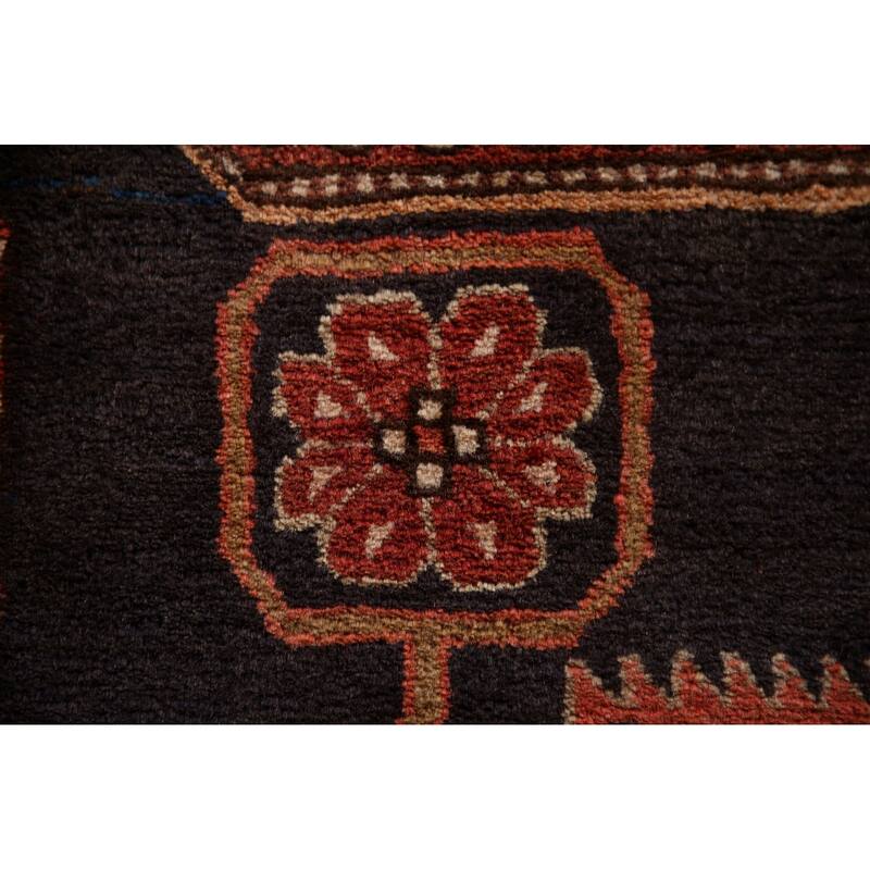 Blue Ardebil Persian Vintage Runner Rug Hand-knotted Wool Carpet - 3'6"x 11'1"