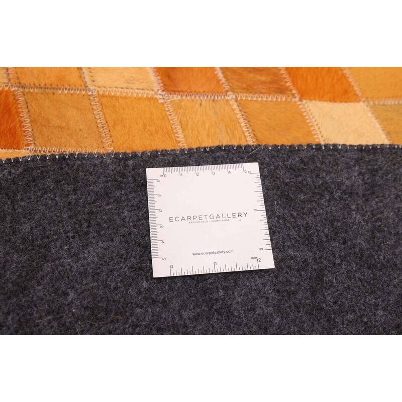 ECARPETGALLERY Handmade Cowhide Patchwork Orange Leather Rug - 7' x 7'