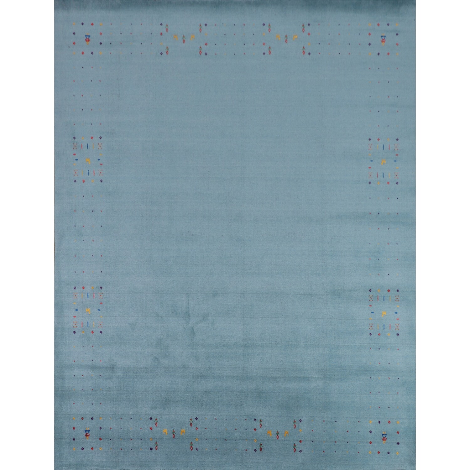 Light Blue Gabbeh Oriental Area Rug Hand-Knotted Wool Carpet - 8'4" x 9'10"