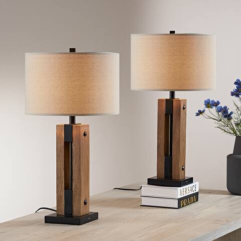 Maxax 28" Brown/Black Table Lamp Set with USB (Set of 2)