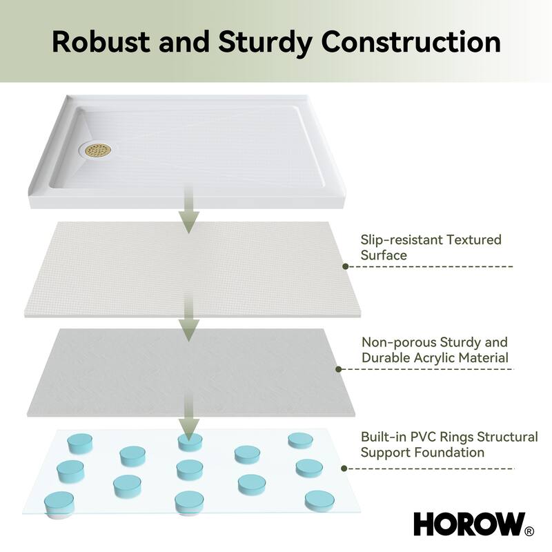HOROW 48 x 32 Inch Alcove Shower Pan Base in White with Left Drain