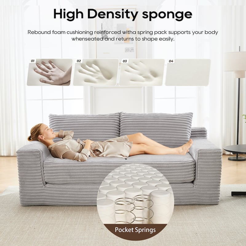2-in-1 Loveseat Couch Convertible into Sleeper Sofa Bed with Memory Foam & Steel Frame, Corduroy Deep Seat Loveseat Sofa