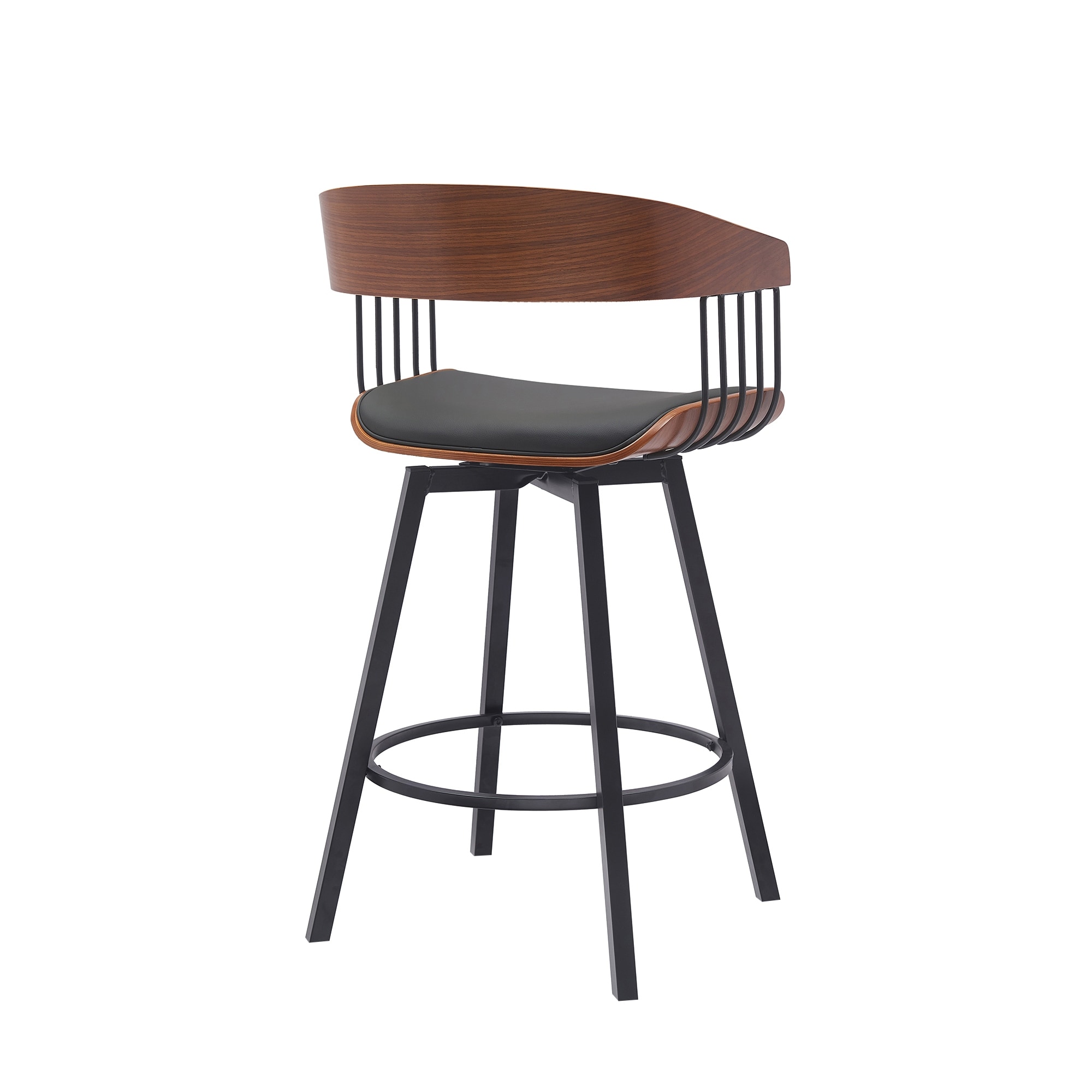 Athena Wood and Metal Upholstered Bar or Counter Swivel Stool