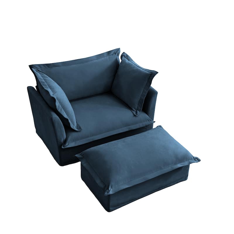 Modern Upholstered Single Sofa Chair with Ottoman, Pillows Oversized Armchair Accent Chair, Deep Seat Reading Chair fo Apartment