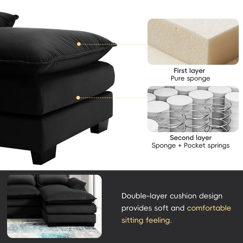 Modular U-Shaped 6-Seat Sofa with Chaise, Double Cushion Upholstered Sleeper for Living Room