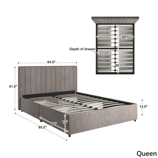 Arlert Grey Linen Storage Platform Bed with Channel Headboard by iNSPIRE Q Modern